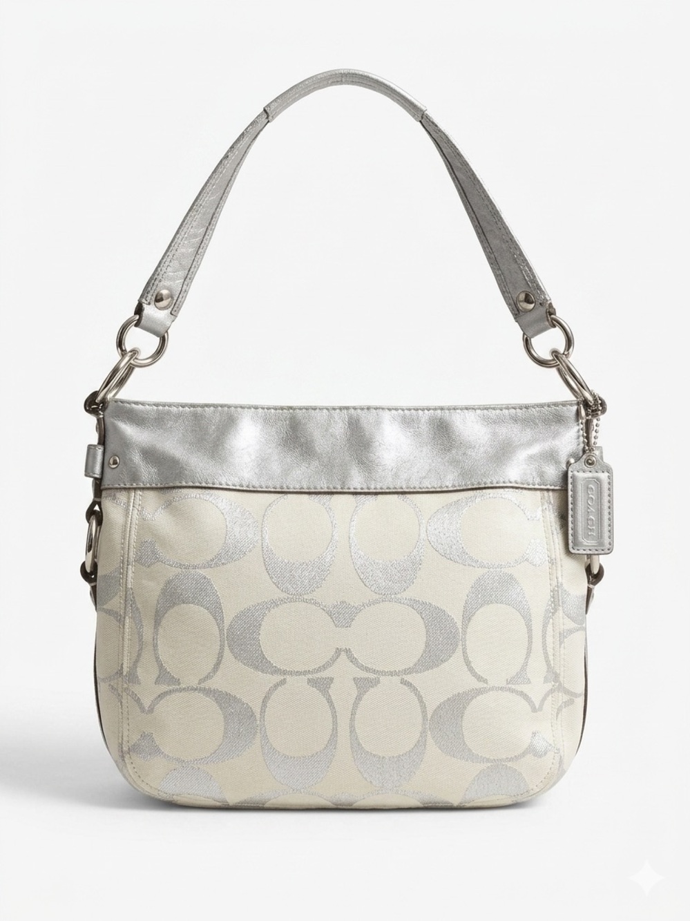 Coach Zoe Hobo Silver & Cream Signature Shoulder Bag